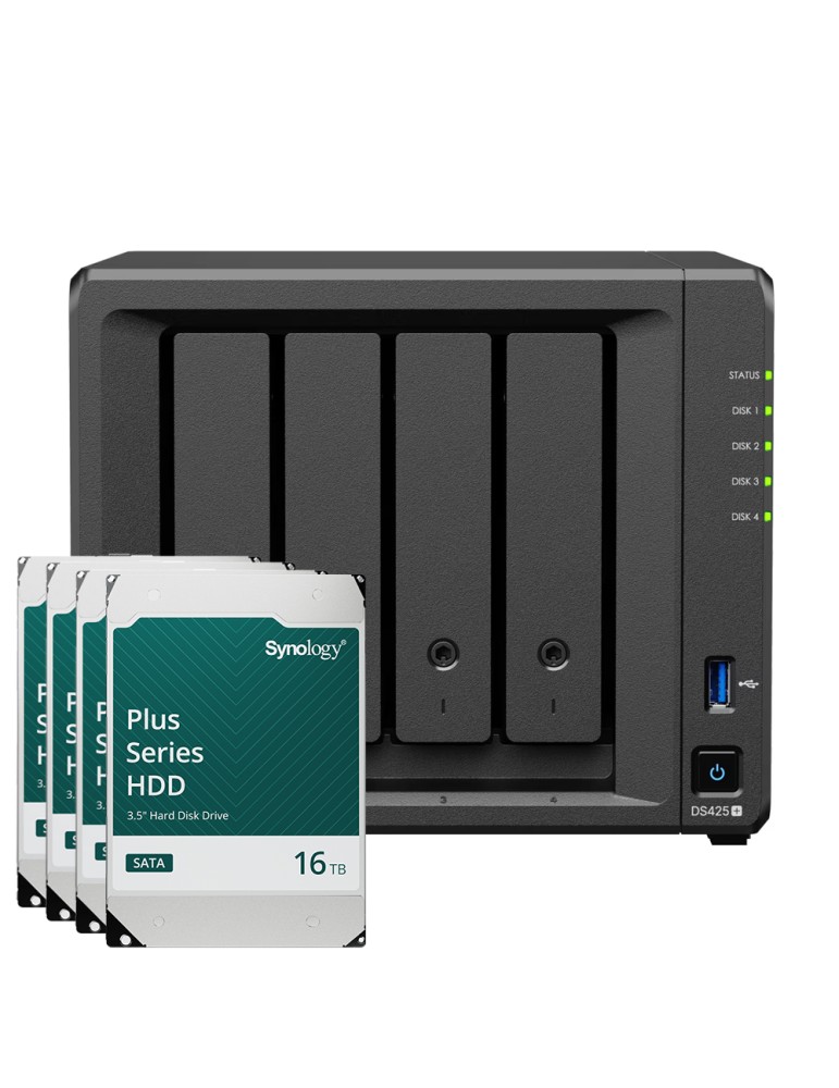 Synology DS425+ 64TB Plus HDD NAS-Bundle NAS inkl. 4x 16TB Synology Plus HDD 3.5 Zoll SATA