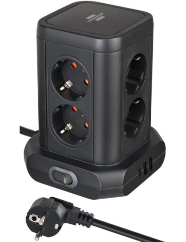 Brennenstuhl Steckdosenturm 8-fach mit Steckdosen 45°-Anordnung 2x USB A & 1x USB C Power Delivery, mit 2m Kabel, zweipoliger Sc
