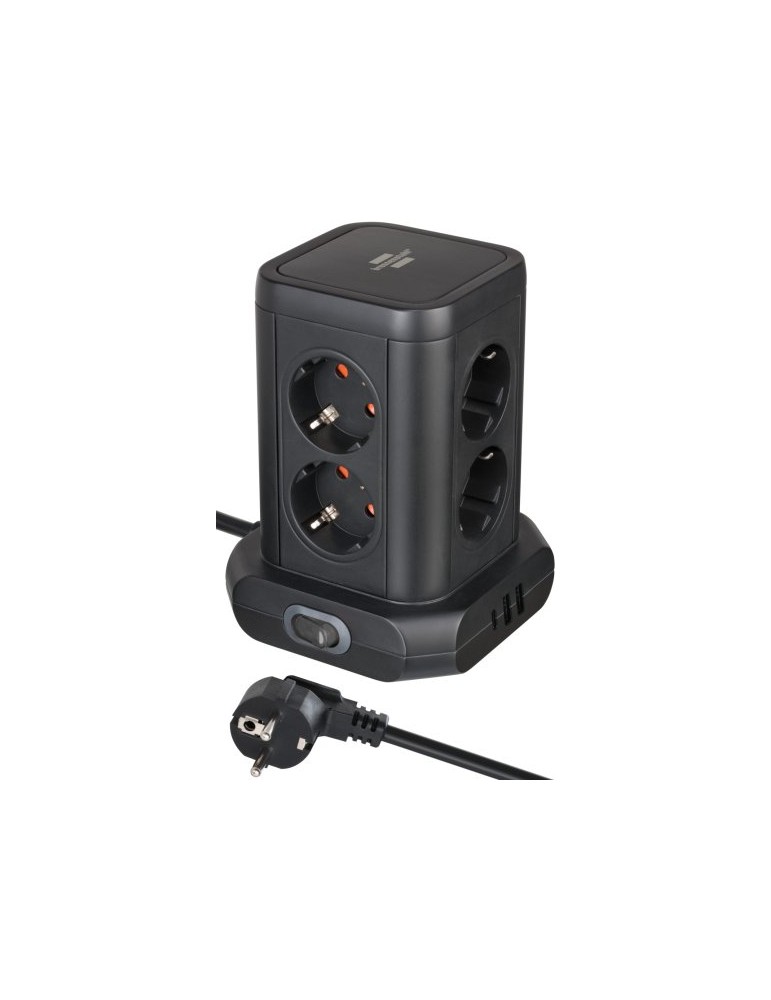 Brennenstuhl Steckdosenturm 8-fach mit Steckdosen 45°-Anordnung 2x USB A & 1x USB C Power Delivery, mit 2m Kabel, zweipoliger Sc