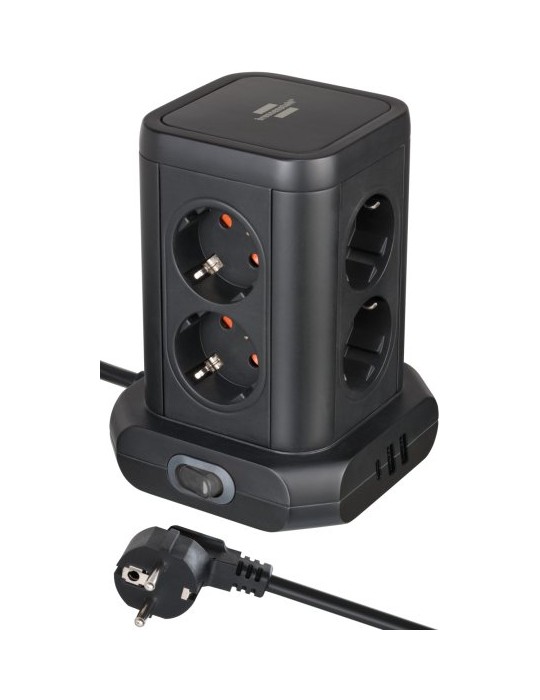 Brennenstuhl Steckdosenturm 8-fach mit Steckdosen 45°-Anordnung 2x USB A & 1x USB C Power Delivery, mit 2m Kabel, zweipoliger Sc