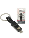 Schlüsselanhänger, Mini Lade- und Datenkabel schwarz Type-C, 8-PIN, Micro-USB auf USB-A, 13CM