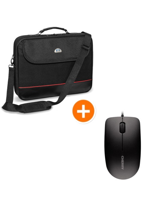 PEDEA Notebook-Tasche Trendline bis 15,6"+ CHERRY MC 1000 Maus [schwarz/rot], Wasserabweisendes Nylon, Gepolsterter Rahmen
