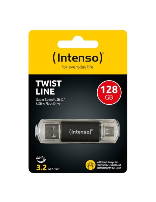 Intenso Twist Line Typ-A/Typ-C 128GB USB-Stick Mit Schutzkappe, bis zu 70 MB/s, USB 3.2 Gen 1x1 (5 Gbit/s)