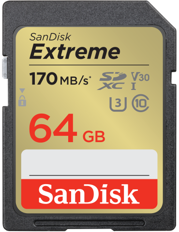 SanDisk 64GB Extreme SDXC Speicherkarte, 170MB/s & 80MB/s Lese/Schreibgeschwindigkeit, UHS-I, Class 10, U3, V30