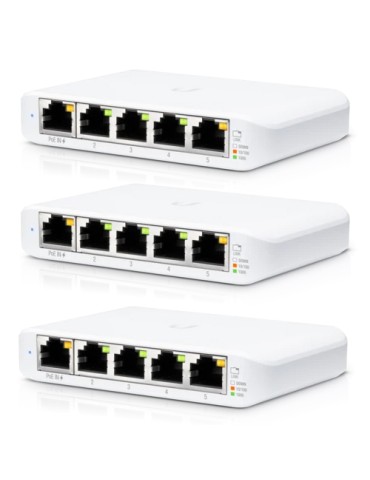 Ubiquiti Flex Mini Managed Switch 3er-Pack 5x Gigabit Ethernet, 1x PoE+ (zur Stromversorgung)