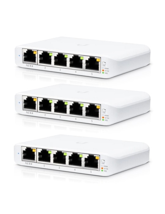 Ubiquiti Flex Mini Managed Switch 3er-Pack 5x Gigabit Ethernet, 1x PoE+ (zur Stromversorgung)