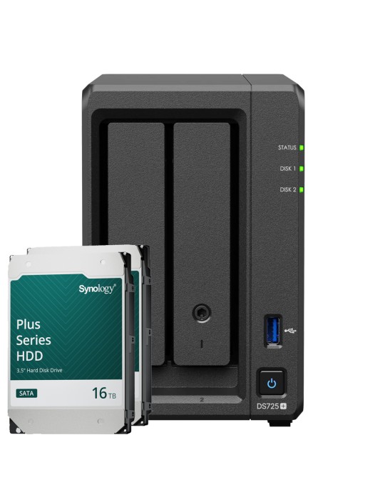 Synology DS725+ 32TB Plus HDD NAS-Bundle NAS inkl. 2x 16TB Synology Plus 3.5 Zoll SATA Festplatte