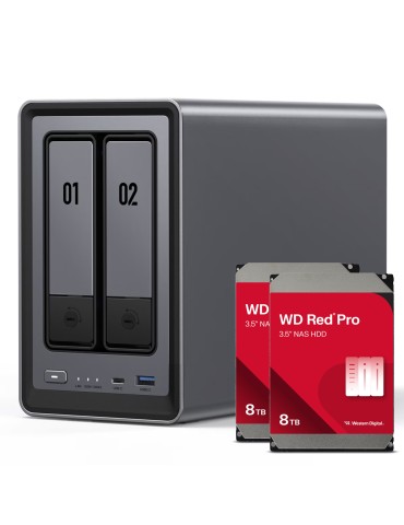 UGREEN DXP2800 16TB WD Red Pro NAS-Bundle NAS inkl. 2x 8TB WD Red Pro 3.5 Zoll SATA Festplatte