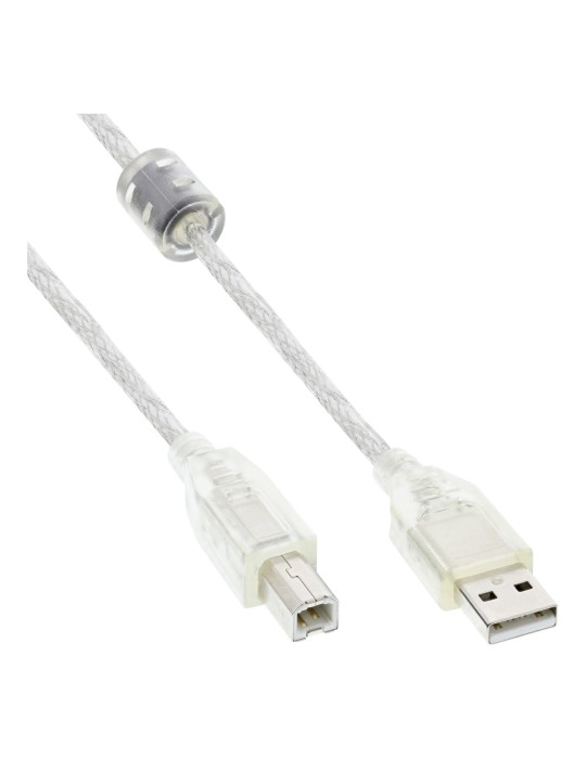 InLine® USB 2.0 Kabel, A an B, transparent, mit Ferritkern, 0,5m