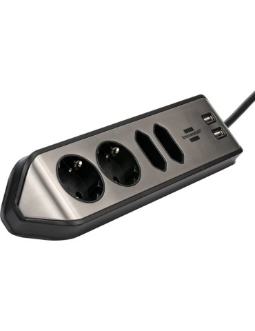Brennenstuhl estilo Eck-Steckdosenleiste 4-fach, schwarz 2x Schutzkontakt-Steckdosen, 2x Euro-Steckdosen, inkl. USB-Ladefunktion