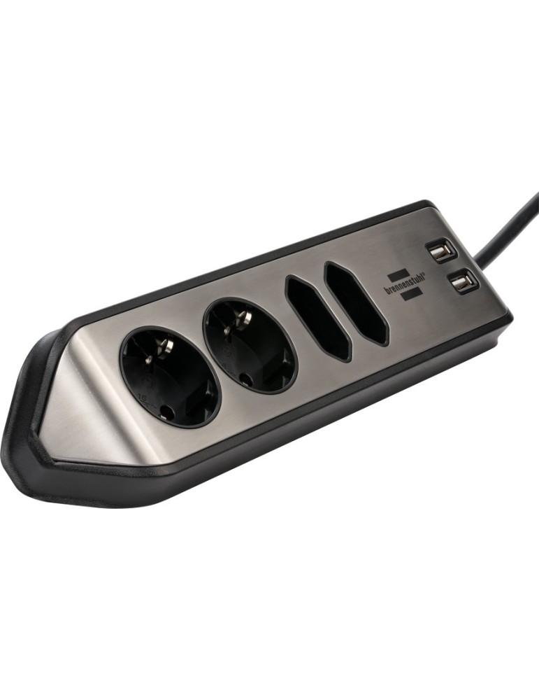 Brennenstuhl estilo Eck-Steckdosenleiste 4-fach, schwarz 2x Schutzkontakt-Steckdosen, 2x Euro-Steckdosen, inkl. USB-Ladefunktion