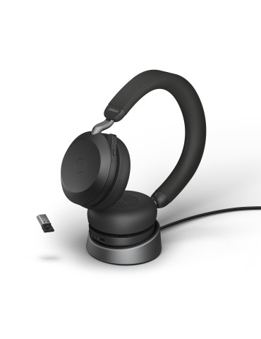 Jabra Evolve2 75 Headset, USB-A Kabellos, Bluetooth, Schwarz, mit Ladestation [UC zertifiziert]