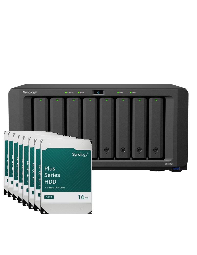 Synology DS1825+ 128TB Plus HDD NAS-Bundle NAS inkl. 8x 16TB Synology Plus 3.5 Zoll SATA Festplatte