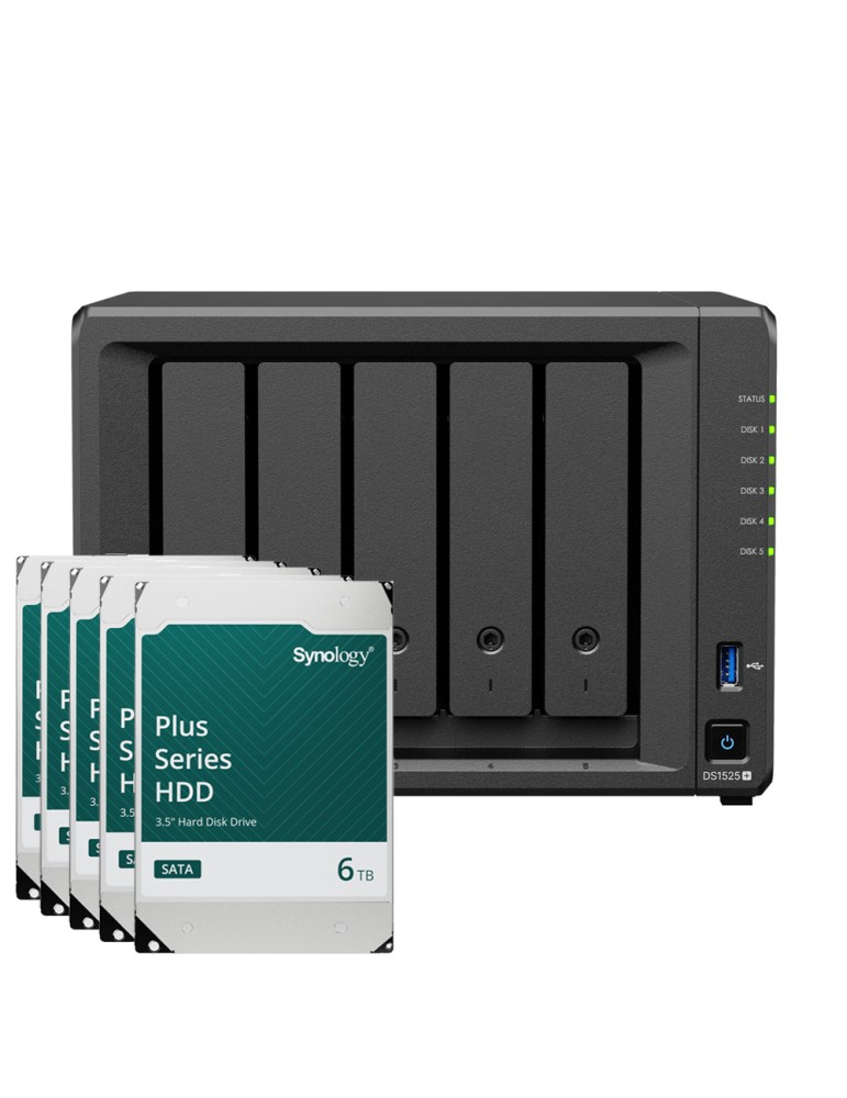 Synology DS1525+ 30TB Plus HDD NAS-Bundle NAS inkl. 5x 6TB Synology Plus 3.5 Zoll SATA Festplatte