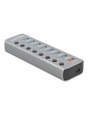 Delock USB 3.2 Gen 1 Hub mit 7 Ports + 1 Schnellladeport + 1 USB-C™ PD 3.0 Port mit Schalter und Beleuchtung