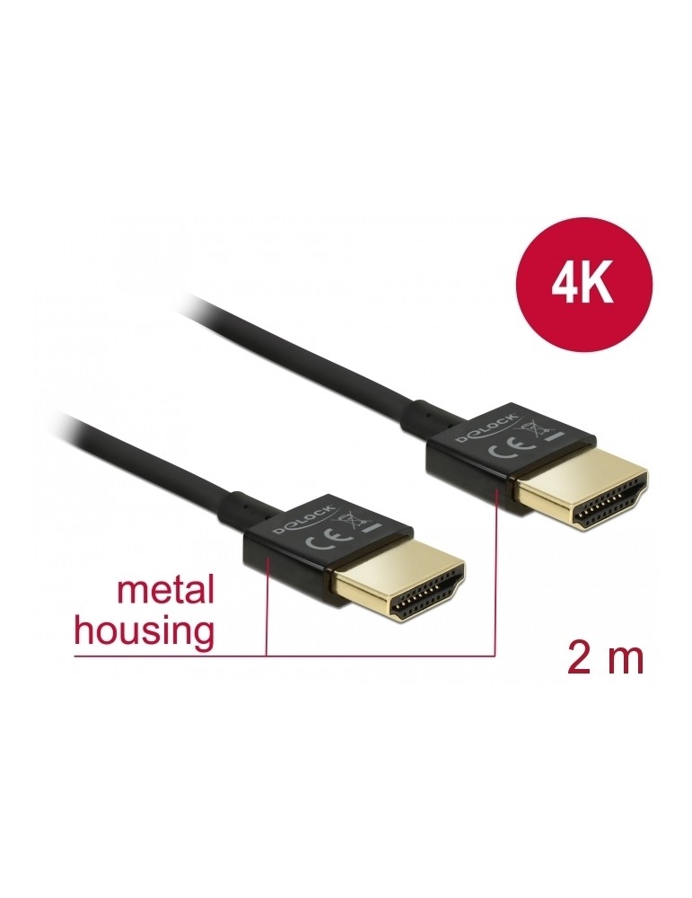 Delock Kabel High Speed HDMI mit Ethernet 4K, 2m, Slim High Quality