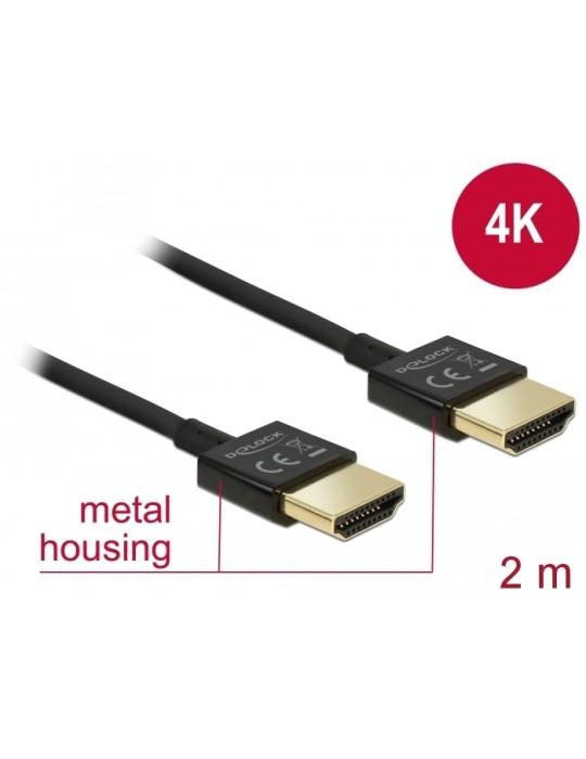 Delock Kabel High Speed HDMI mit Ethernet 4K, 2m, Slim High Quality
