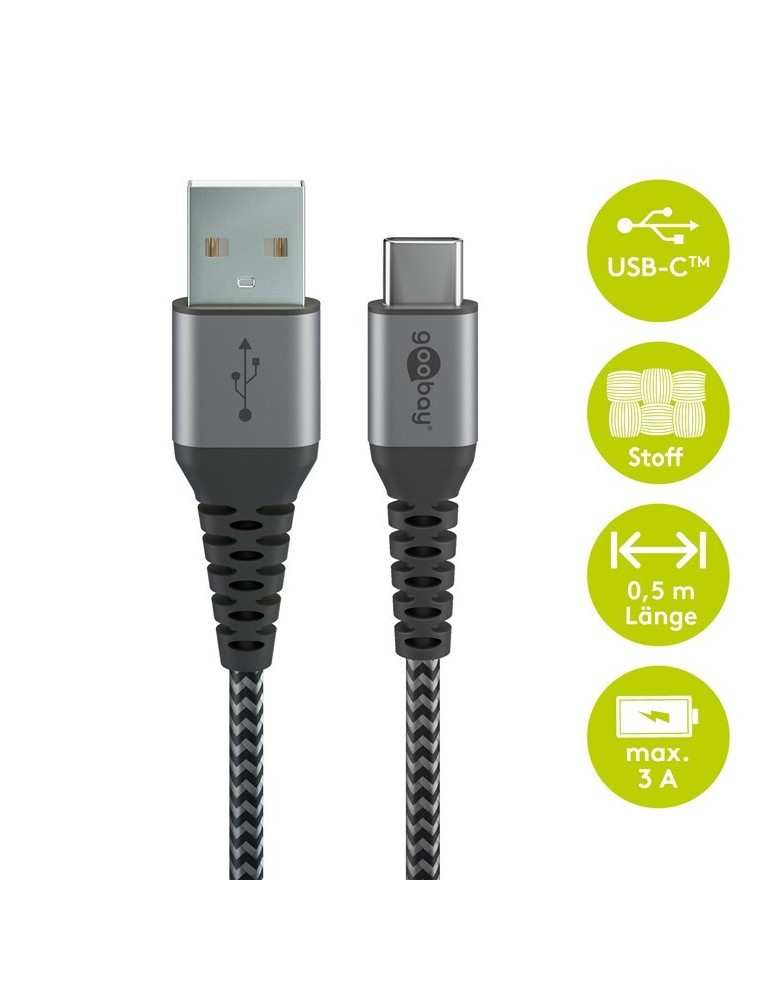 Goobay USB-C auf USB-A mit Metallsteckern, grau, 0,5m