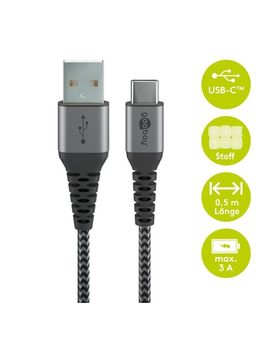 Goobay USB-C auf USB-A mit Metallsteckern, grau, 0,5m
