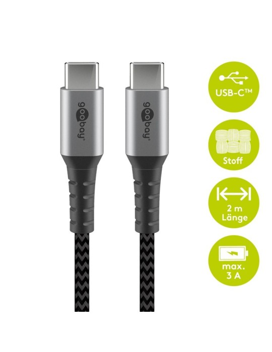 Goobay USB-C auf USB-C mit Metallsteckern, grau, 2m