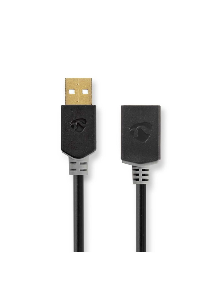 Nedis USB-Kabel | USB 2.0 | USB-A Stecker | USB-A Buchse | 480 Mbps | Vergoldet | 2.00 m | rund | PVC | Anthrazit | Verpackung m