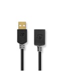 Nedis USB-Kabel | USB 2.0 | USB-A Stecker | USB-A Buchse | 480 Mbps | Vergoldet | 2.00 m | rund | PVC | Anthrazit | Verpackung m