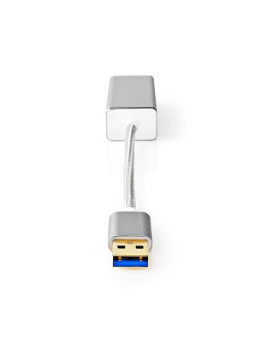 Nedis USB-Adapter | USB 3.2 Gen 1 | USB-A Stecker | RJ45 Buchse 1 Gbps | 0.20 m | rund | Vergoldet | Geflochten / Nylon | Silber