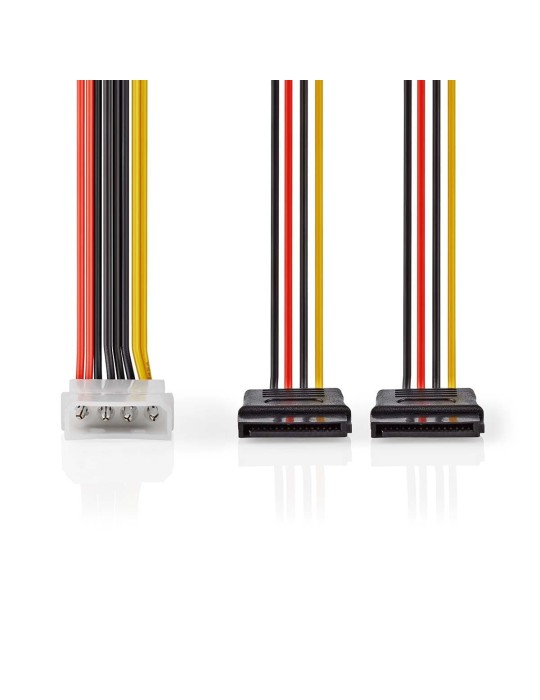 Nedis Interne Stromkabel | Molex Stecker | 2x SATA 15-Pin-Buchse | Vergoldet | 0.15 m | rund | PVC | Mehrfarbig | Umschlag