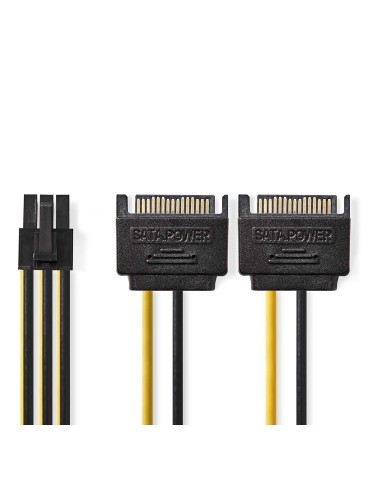 Nedis Interne Stromkabel | 2x SATA 15-poliger Stecker | PCI Express Buchse | Vergoldet | 0.20 m | rund | PVC | Gelb / Schwarz | 