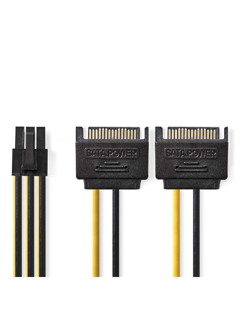 Nedis Interne Stromkabel | 2x SATA 15-poliger Stecker | PCI Express Buchse | Vergoldet | 0.20 m | rund | PVC | Gelb / Schwarz | 