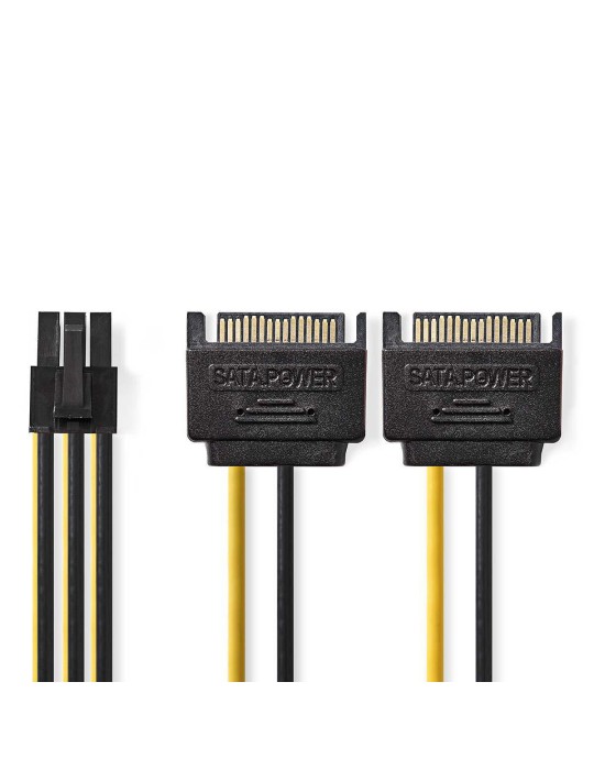 Nedis Interne Stromkabel | 2x SATA 15-poliger Stecker | PCI Express Buchse | Vergoldet | 0.20 m | rund | PVC | Gelb / Schwarz | 