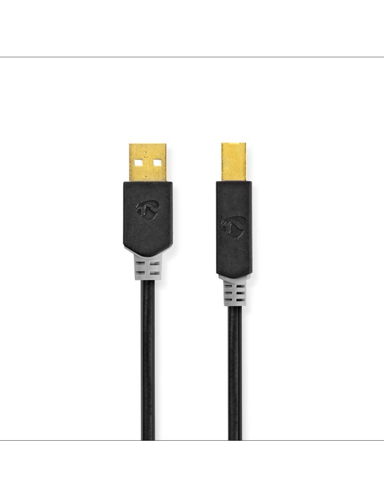 Nedis USB-Kabel | USB 2.0 | USB-A Stecker | USB-B Stecker | 480 Mbps | Vergoldet | 2.00 m | rund | PVC | Anthrazit | Verpackung 