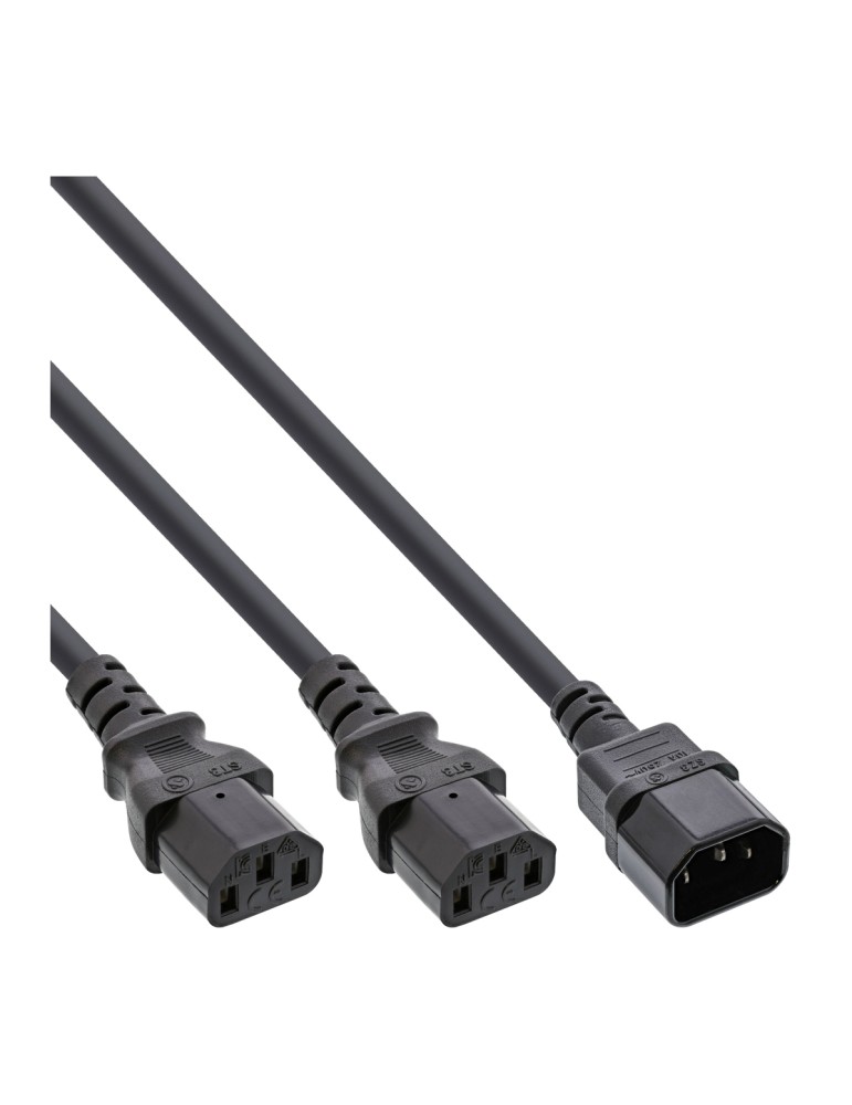 InLine® Netz-Y-Kabel, Kaltgeräte, 1x IEC-C14 auf 2x IEC-C13, 1m