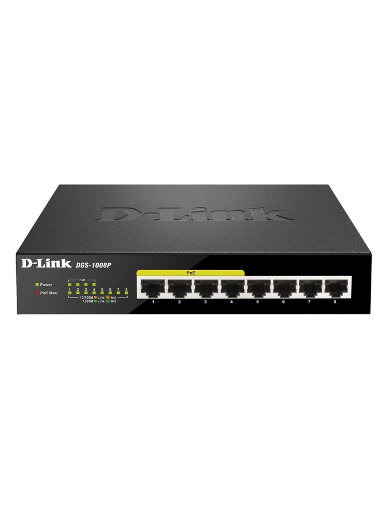D-Link DGS-1008P Unmanaged Switch 8x Gigabit LAN (davon 4x PoE+), 60W PoE-Budget, Plug & Play