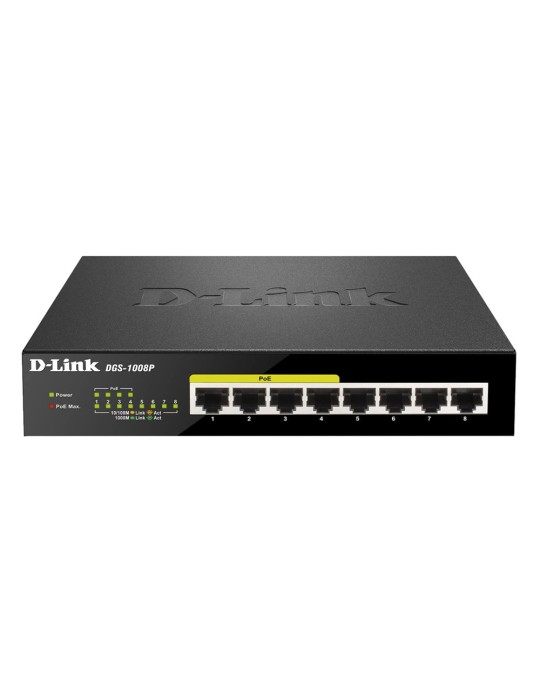 D-Link DGS-1008P Unmanaged Switch 8x Gigabit LAN (davon 4x PoE+), 60W PoE-Budget, Plug & Play