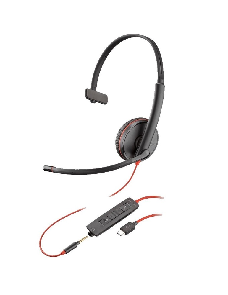 Poly Plantronics Blackwire 3215 Headset, Mono, USB-C und 3,5mm- Klinke, Unified Communication optimiert