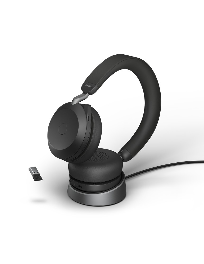 Jabra Evolve2 75 Headset, USB-A Kabellos, Bluetooth, Schwarz, mit Ladestation [MS zertifiziert]