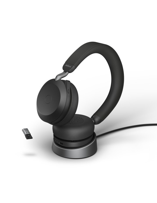 Jabra Evolve2 75 Headset, USB-A Kabellos, Bluetooth, Schwarz, mit Ladestation [MS zertifiziert]