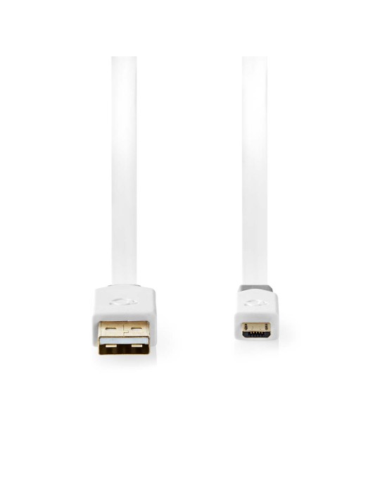 Nedis USB-Kabel | USB 2.0 | USB-A Stecker | USB Micro-B Stecker | 480 Mbps | Vergoldet | 1.00 m | flach | PVC | Weiss | Verpacku