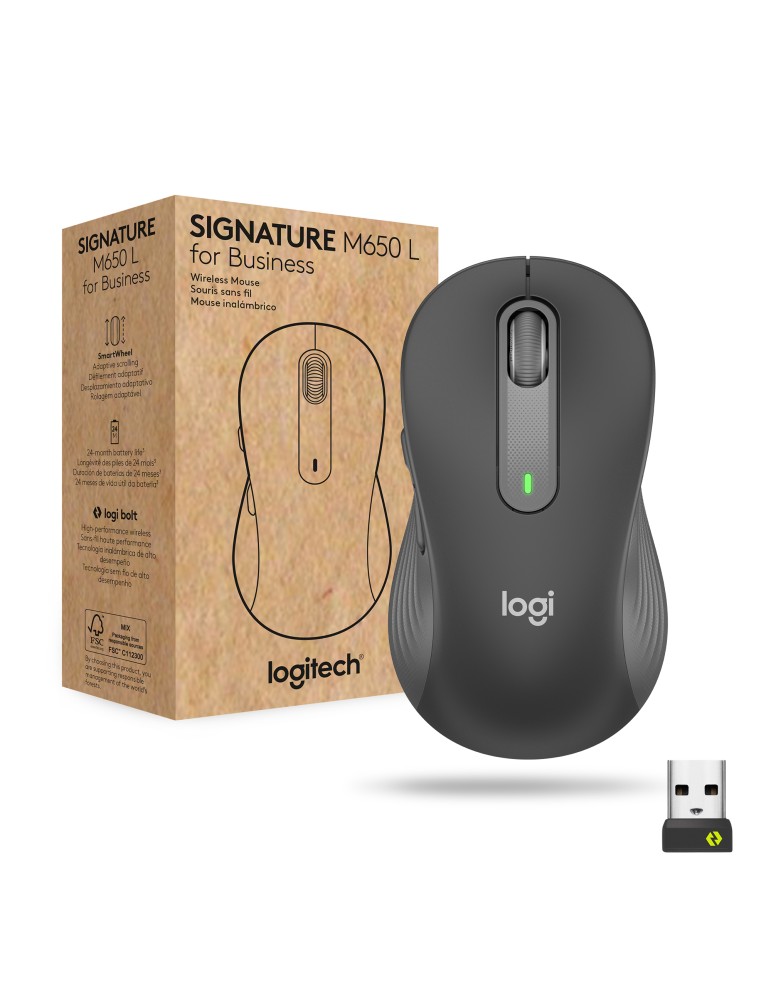 Logitech Signature M650 L Wireless Mouse for Business, Für Rechtshänder, 5 Tasten, Graphite