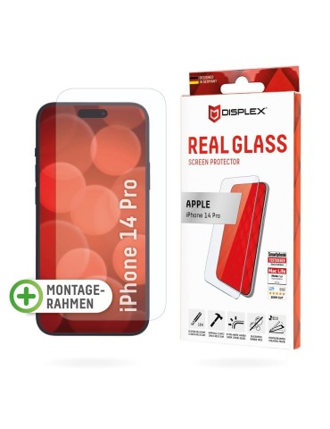 DISPLEX Panzerglas 2D/ Clear (10H) für Apple iPhone 14 Pro Eco-Montagerahmen, Tempered Glas, kratzer-resistente Glasschutzfolie,