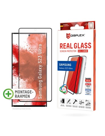 DISPLEX Panzerglas (10H) + Schutzhülle für Samsung S23 Ultra, Schutzhülle, Eco-Montagerahmen, kratzer-resistente Glasschutzfolie