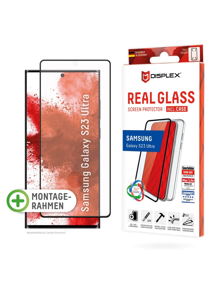 DISPLEX Panzerglas (10H) + Schutzhülle für Samsung S23 Ultra, Schutzhülle, Eco-Montagerahmen, kratzer-resistente Glasschutzfolie