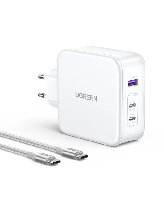 UGREEN Nexode USB-A+2*USB-C 140W GaN Tech. & USB-C Kabel 2m, weiß