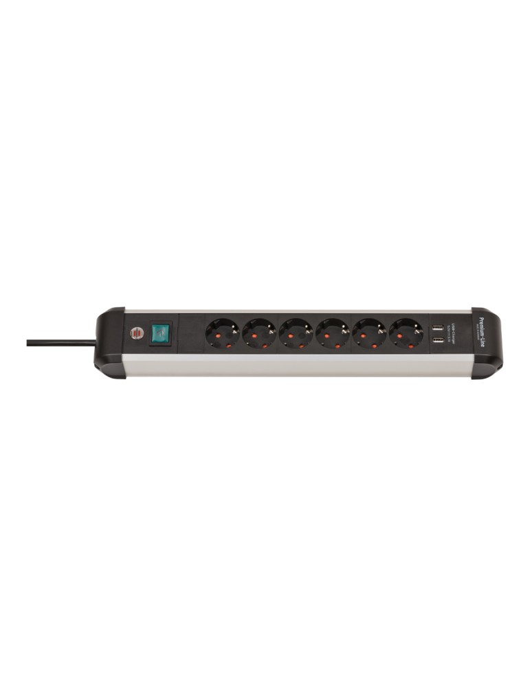 Brennenstuhl Premium-ALU-Line 6fach schwarz *DE* 3m H05VV-F3G1, 5 m. Schalter+USB 3.1A