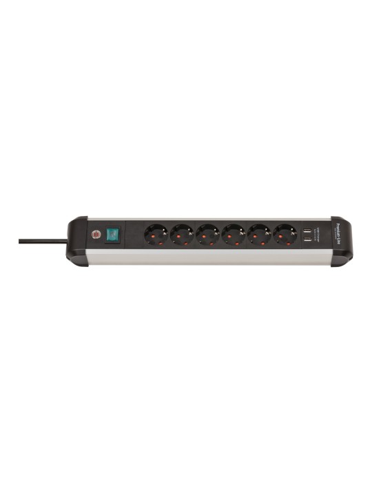 Brennenstuhl Premium-ALU-Line 6fach schwarz *DE* 3m H05VV-F3G1, 5 m. Schalter+USB 3.1A