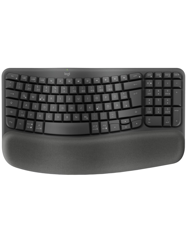 Logitech WAVE KEYS, schwarz - Kabellose ergonomische Tastatur mit gepolsterter Handballenauflage