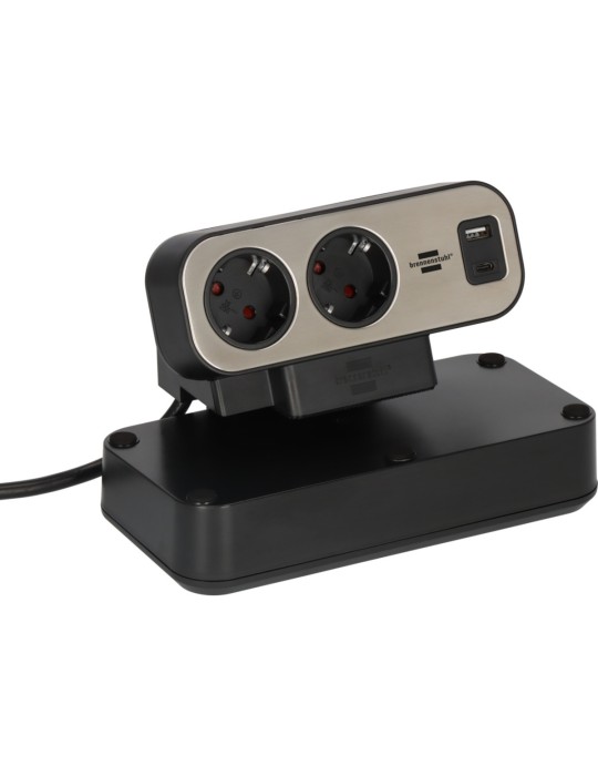Brennenstuhl estilo Duplex Tischsteckdosenleiste 2m, 1x USB C, 1x USB A, 10x Schutzkontakt-Steckdosen, silber/schwarz