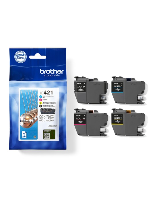 Brother LC-421 Tintenpatronen 4er Multipack Schwarz, Cyan, Magenta & Gelb | Kompatibilität: DCP-J1050DW // DCP-J1140DW // DCP-J1