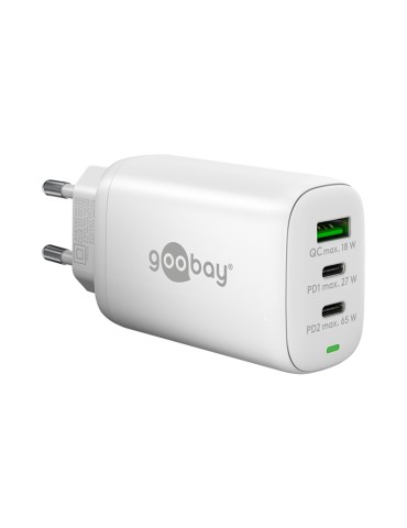 Goobay USB-C™ PD 3-fach Multiport-Schnellladegerät (65 W) - weiß